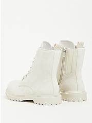 Plus Size Lace-Up Combat Boot - Faux Leather Ivory (WW), IVORY, alternate