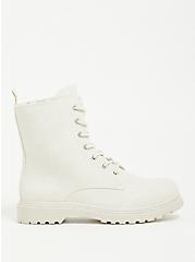 Plus Size Lace-Up Combat Boot - Faux Leather Ivory (WW), IVORY, alternate