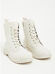 Plus Size Lace-Up Combat Boot - Faux Leather Ivory (WW), IVORY, hi-res