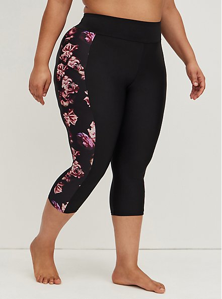 Capri Length Swim Legging With Pockets - Rose Print, MIDNIGHT ROSES, alternate