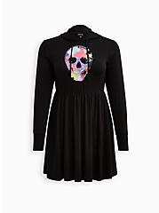 Hooded Skater Dress - Super Soft Skull Black, DEEP BLACK, hi-res