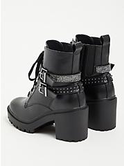 Chunky Lug Heel Bootie - Faux Leather Embellished Black (WW), BLACK, alternate