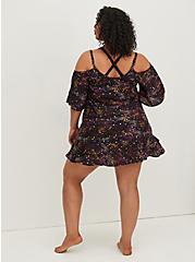 Plus Size Lace-Up Cold Shoulder Coverup Dress - Star Print, STAR LAYERS, alternate