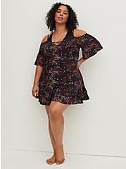 Plus Size Lace-Up Cold Shoulder Coverup Dress - Star Print, STAR LAYERS, hi-res