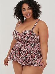 Plus Size Babydoll One-Piece Swimsuit - Leopard Pink, WATERMARK LEOPARD, hi-res