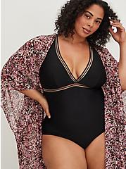 Short Sleeve Kimono Swim Coverup - Leopard Print, WATERMARK LEOPARD, hi-res