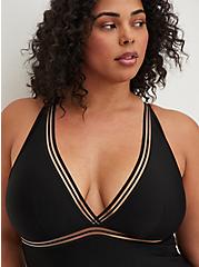Plus Size One Piece Triangle Swimsuit - Black, DEEP BLACK, alternate