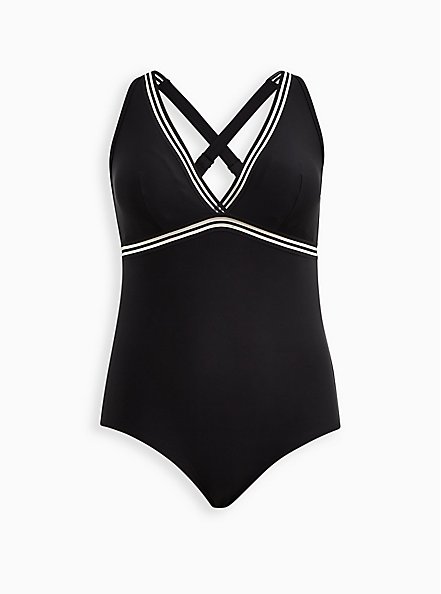One Piece Triangle Swimsuit - Black, DEEP BLACK, hi-res