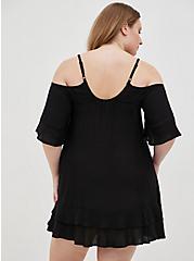 Cold Shoulder Swim Coverup Dress - Black, DEEP BLACK, alternate