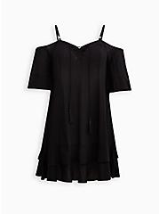 Cold Shoulder Swim Coverup Dress - Black, DEEP BLACK, hi-res