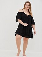 Cold Shoulder Swim Coverup Dress - Black, , hi-res