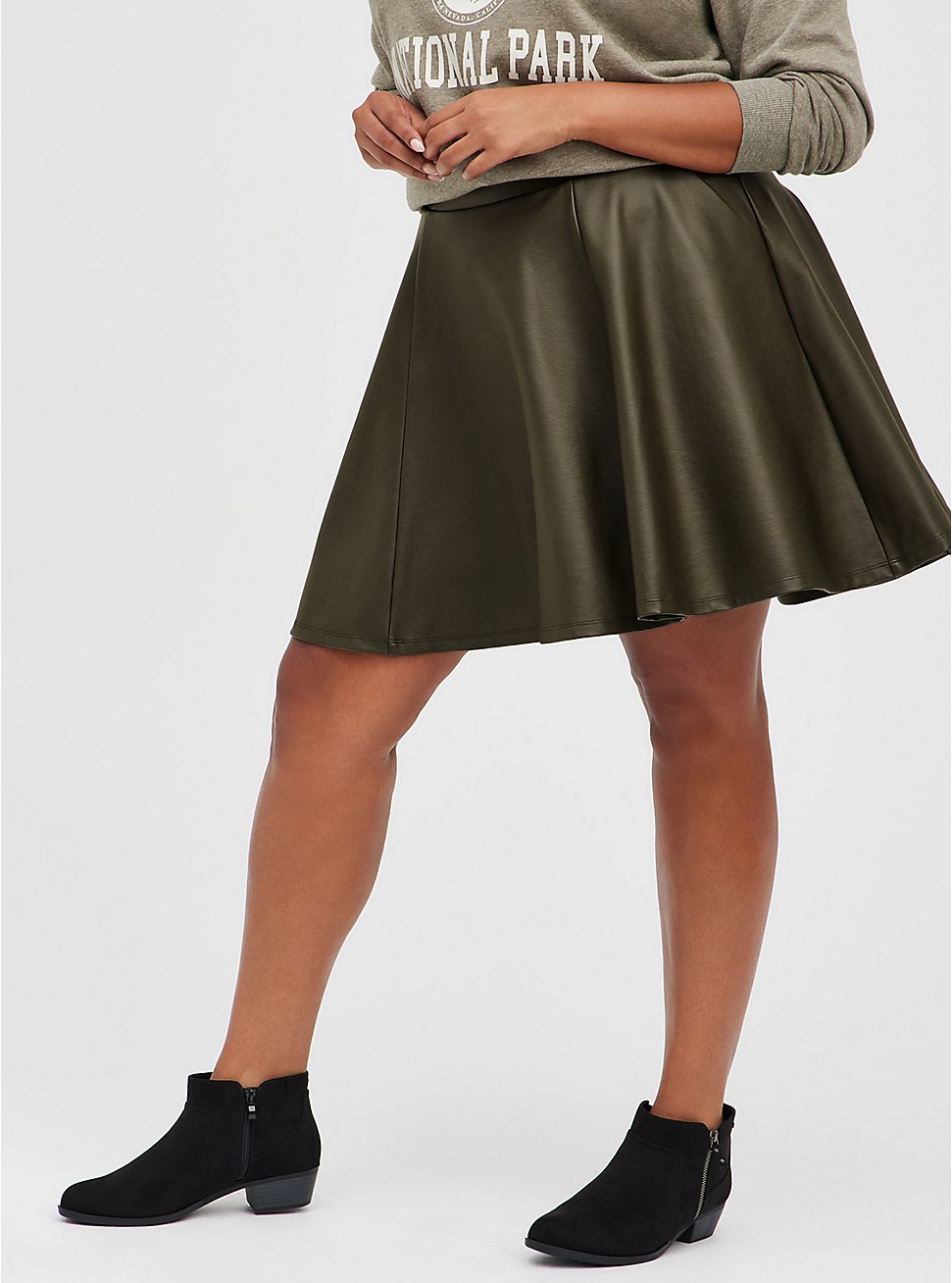 Plus Size Circle Skirt - Ponte Coated Olive, DEEP DEPTHS, hi-res