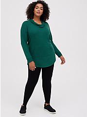 Plus Size Tunic Sweatshirt - Super Soft Cowl Neck Green, GREEN, alternate