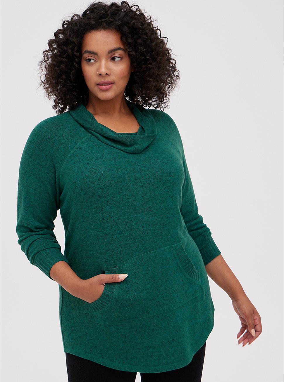 Plus Size Tunic Sweatshirt - Super Soft Cowl Neck Green, GREEN, hi-res