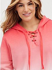 Lace Up Hoodie - Cozy Fleece Dip Dye Red, OTHER PRINTS, alternate