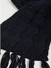 Plus Size Fringe Scarf - Basket Weave Black, , alternate