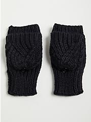 Plus Size Fingerless Glove - Basket Weave Black, , alternate