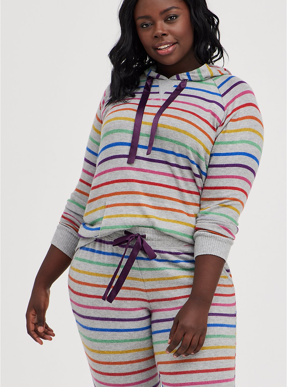 Sleep Hoodie - Super Soft Plush Rainbow Stripe Heather Grey, MULTI, hi-res
