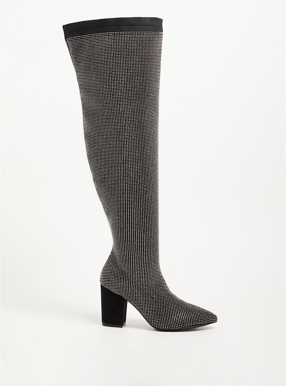 Plus Size Over The Knee Heel Boot - Stretch Knit Studded Black (WW), BLACK, hi-res