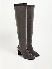 Plus Size Over The Knee Heel Boot - Stretch Knit Studded Black (WW), BLACK, alternate