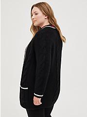 Plus Size Raglan Cable Button Front Cardigan Sweater - Black, DEEP BLACK, alternate