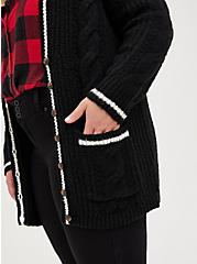 Raglan Cable Button Front Cardigan Sweater - Black, DEEP BLACK, alternate