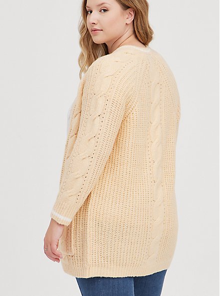 Plus Size Raglan Cable Button Front Cardigan Sweater - Sand, TAN/BEIGE, alternate