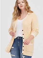Plus Size Raglan Cable Button Front Cardigan Sweater - Sand, TAN/BEIGE, hi-res