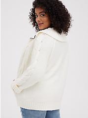 Plus Size Chunky Cable Zip Up Shawl Sweater Jacket - Ivory, MARSHMALLOW, alternate