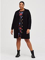 Plus Size Notched Collar Cardigan Sweater - Black, DEEP BLACK, alternate