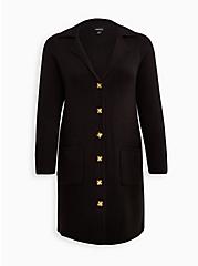 Plus Size Notched Collar Cardigan Sweater - Black, DEEP BLACK, hi-res