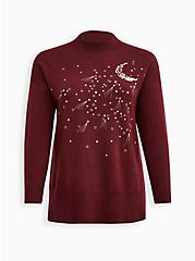 Drop Shoulder Tunic Sweater - Ultra Soft Moon & Stars Wine, PURPLE, hi-res
