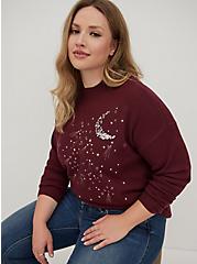 Drop Shoulder Tunic Sweater - Ultra Soft Moon & Stars Wine, PURPLE, hi-res