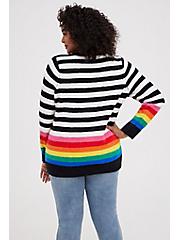 Plus Size Crew Pullover Sweater - Fuzzy Yarn Stripe Rainbow, STRIPE - MULTICOLOR, alternate