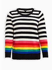Crew Pullover Sweater - Fuzzy Yarn Stripe Rainbow, STRIPE - MULTICOLOR, hi-res