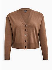 Plus Size Crop Drop Shoulder Cardigan - Luxe Cozy Brown, TAN/BEIGE, hi-res