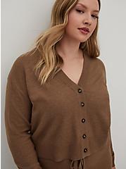 Plus Size Crop Drop Shoulder Cardigan - Luxe Cozy Brown, TAN/BEIGE, hi-res