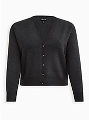 Plus Size Crop Drop Shoulder Cardigan - Luxe Cozy Dark Grey, , hi-res