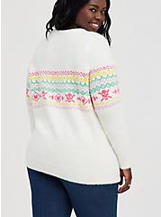 Plus Size Fuzzy Yarn Crew Pullover Sweater - Fair Isle White, MULTI, alternate