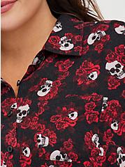Shirt - Brushed Rayon Skull Floral Red, SKULLS FLORAL-BLACK, alternate