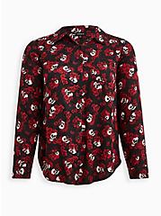 Shirt - Brushed Rayon Skull Floral Red, SKULLS FLORAL-BLACK, hi-res