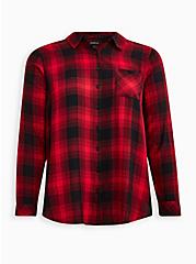 Button-Up Shirt - Twill Plaid Skull Red, PLAID - RED, hi-res