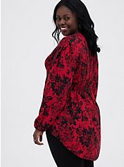 Plus Size Smocked Tunic - Twill Floral Red, , alternate