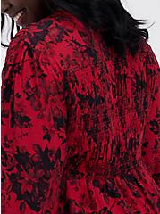 Smocked Tunic - Twill Floral Red, , alternate