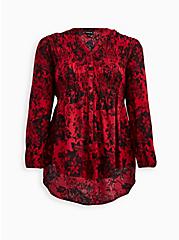 Plus Size Smocked Tunic - Twill Floral Red, , hi-res