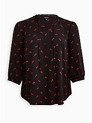 Peasant Blouse - Twill Bow Black, TOSSED BOWS, hi-res