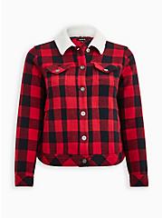 Plus Size Trucker Coat - Buffalo Plaid Red, PLAID - RED, hi-res