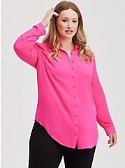 Madison Georgette Button-Up Long Sleeve Tunic Shirt, PINK GLO, hi-res