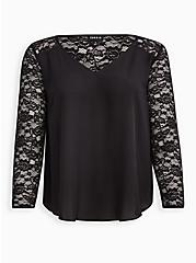 Plus Size V-Neck Blouse - Georgette Lace Black, DEEP BLACK, hi-res
