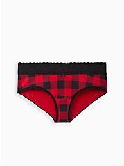  Wide Lace Trim Cheeky Panty - Cotton Buffalo Plaid Red & Black, BUFFALO CHECK, hi-res